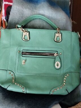 Mint Green Studded Women's Satchel - Unbranded